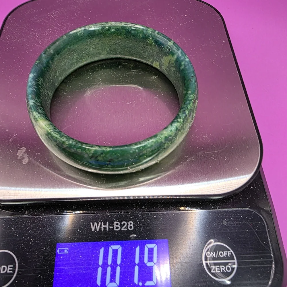 Estate Chinese Green Jade Wide Bangle Bracelet - Picture 5 of 9